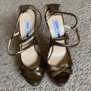 Jimmy Choo Metallic Gold Strappy Heels Size 7